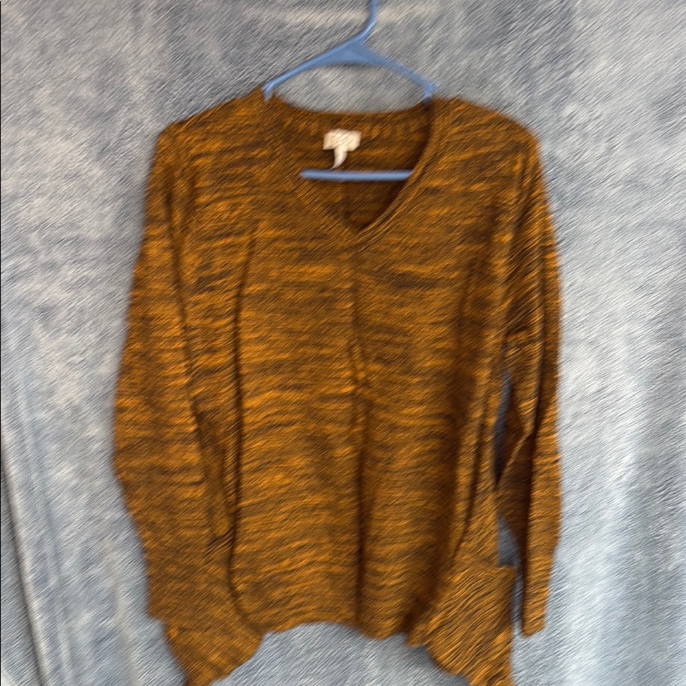 LOGO by Lori Goldstein Brown V-Neck Sweater Relaxed Fit